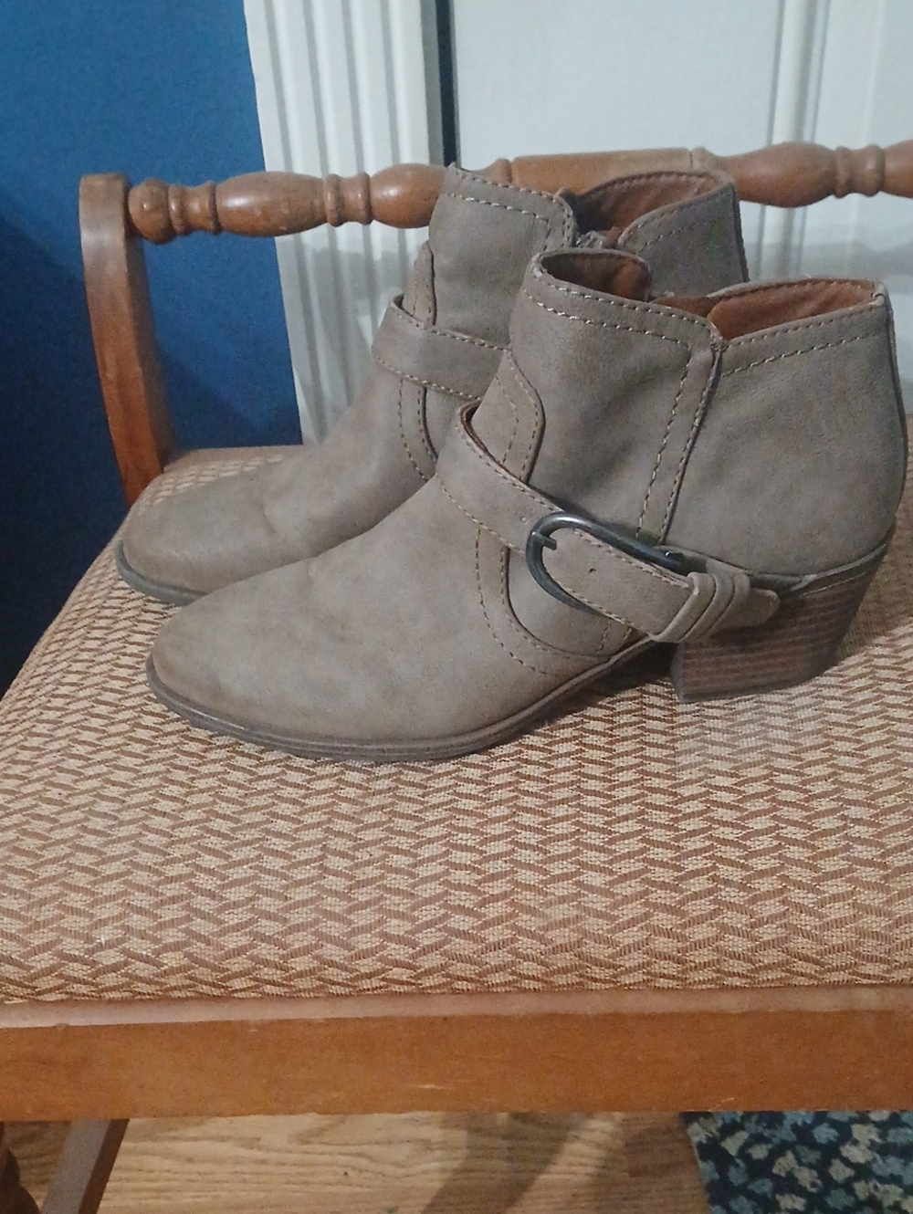 Women's Taupe Ankle Booties with Buckle Strap